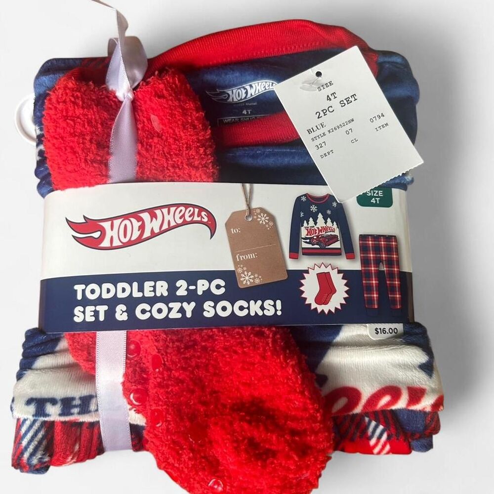 4T Christmas Hot Wheels Pajama's Set